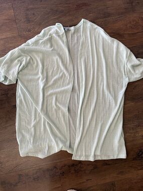 white birch Mint Green Open-Front Short-Sleeve Cardigan